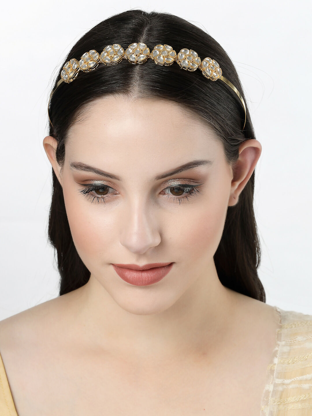 NVR Women's Gold-Polished Kundan Embellished Hairband