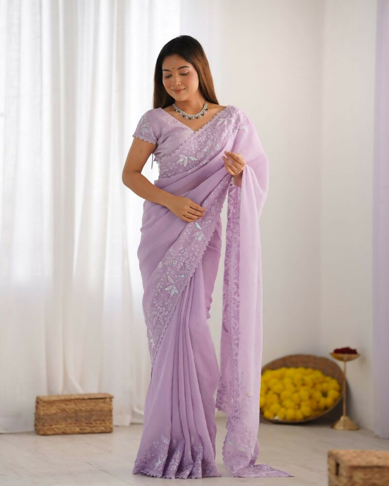 Vamsee Onam Lavender Crushed Fandy Tissue Silk Saree