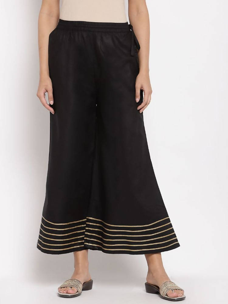 Myshka Women's Black Cotton Solid Casual Palazzo