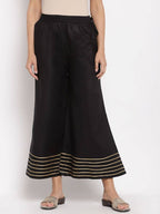 Myshka Women's Black Cotton Solid Casual Palazzo