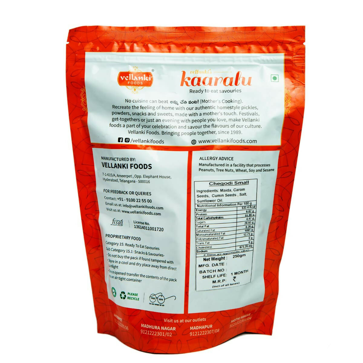 Vellanki Foods Namkeen Combo Pack (250g Each) - Muruku, Chegodi, Vampoosa, Mixture - Distacart