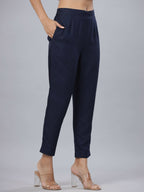 Juniper Women's Navy Rayon Solid Stright Slim Pant - Distacart