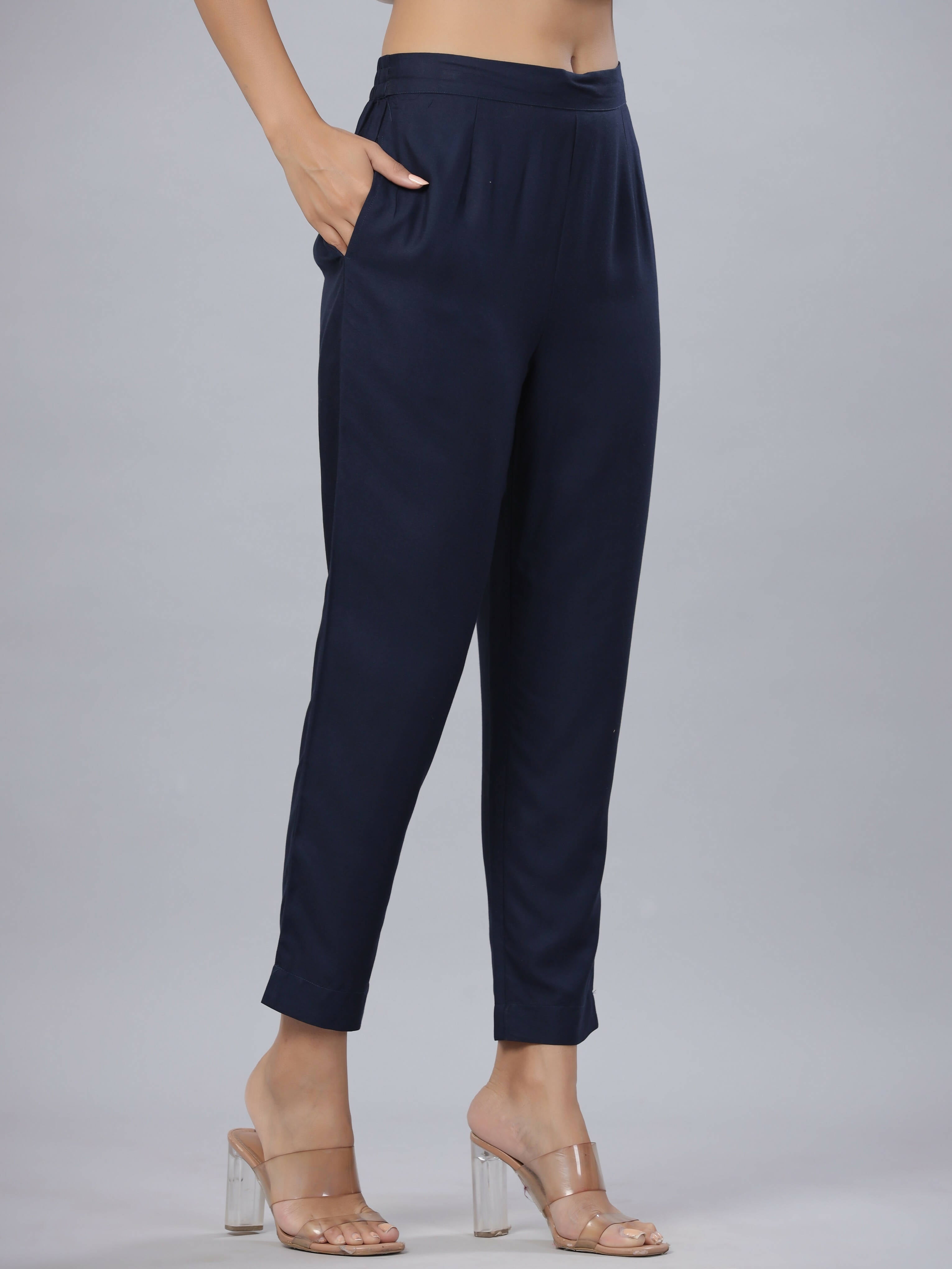 Juniper Women's Navy Rayon Solid Stright Slim Pant - Distacart