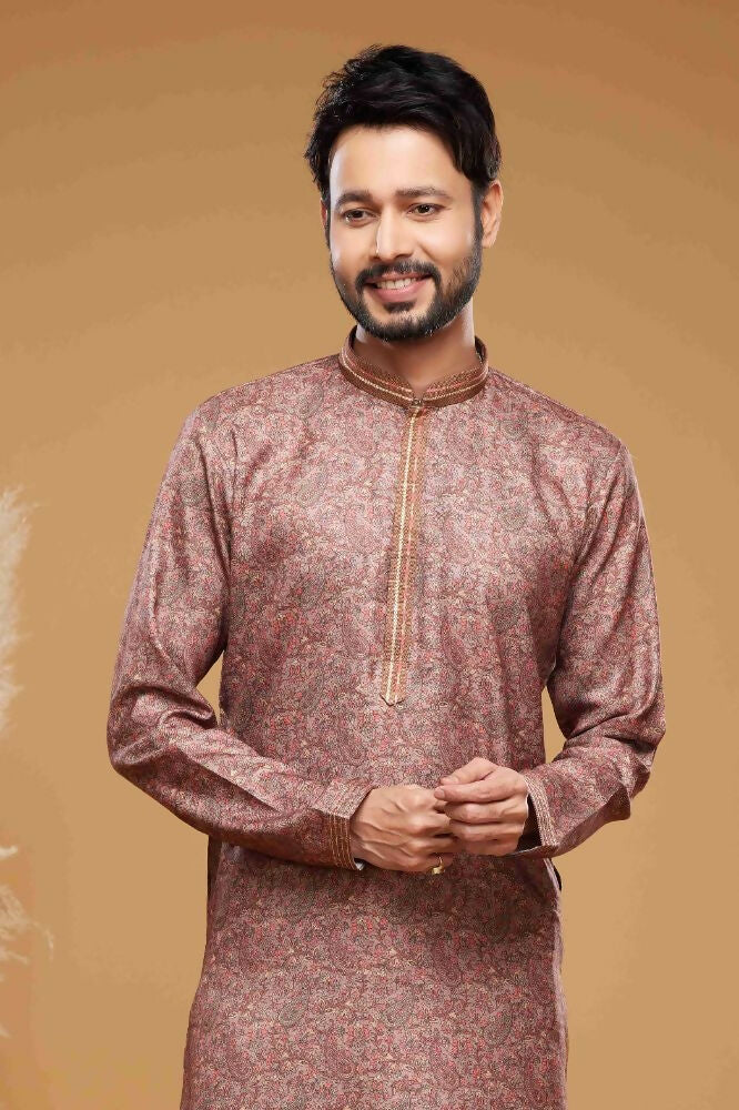 Raivat Ethnic Art Silk Digital Print Pintux Work Kurta Pajama In Onion Pink Colour