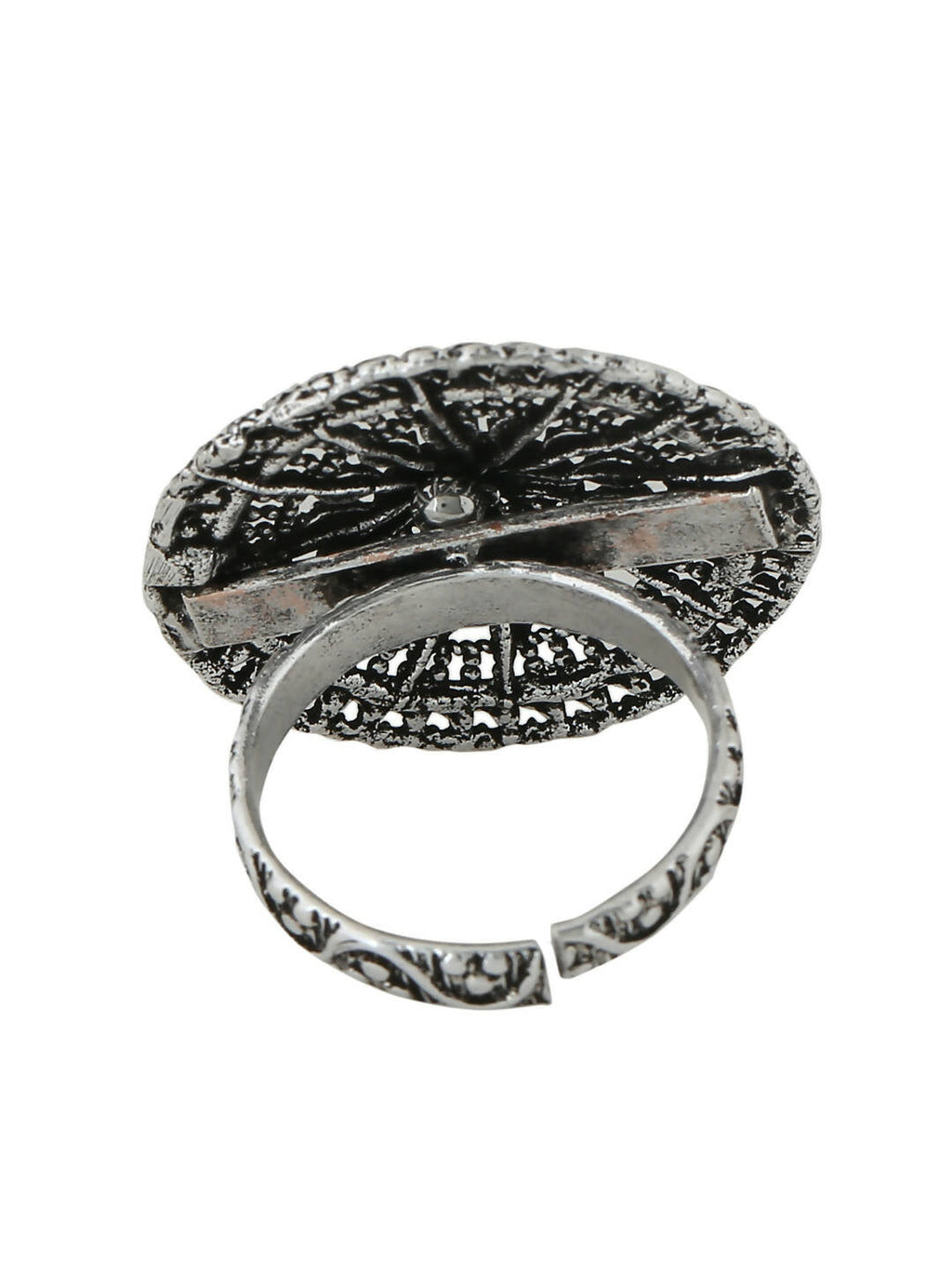 NVR Women's Oxidised Silver Plated Adjustable Finger Ring