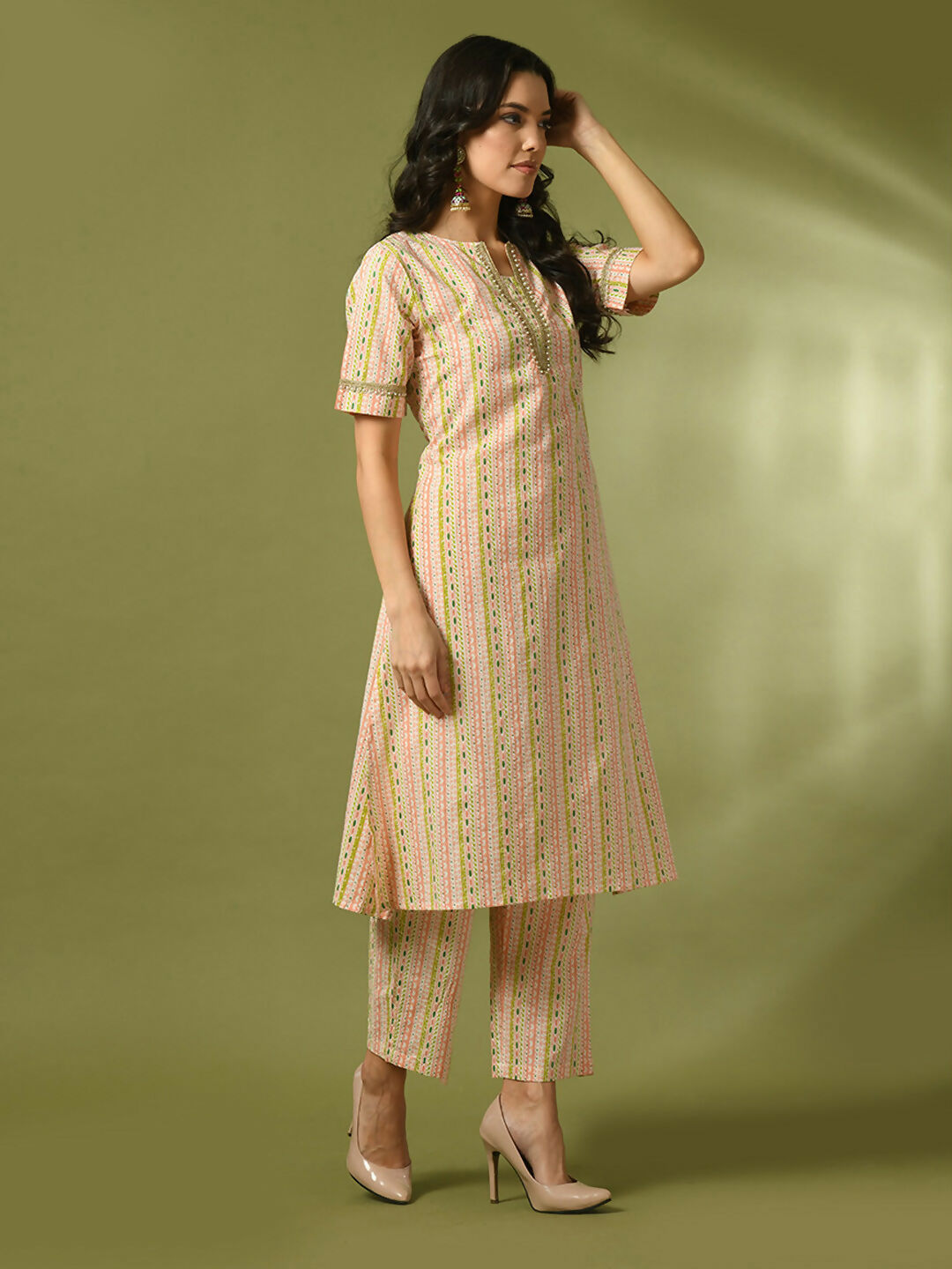 Myshka Women's Multi Printed Cotton Straight Party Kurta Set