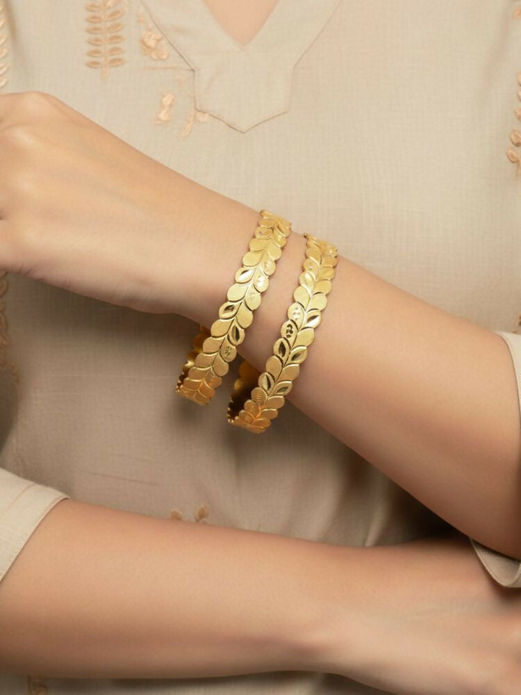 NVR Women Set of 2 Leaf Design Gold Plated Kada Bangle - Distacart