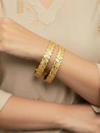 NVR Women Set of 2 Leaf Design Gold Plated Kada Bangle - Distacart