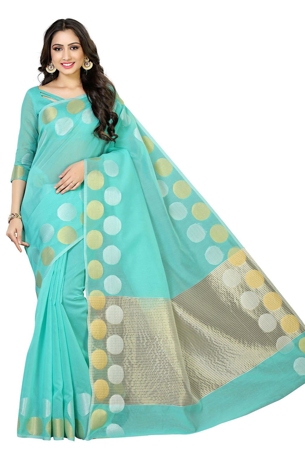 Mimosa Women's Turquoise Blue Kanchipuram Cotton Saree - Distacart