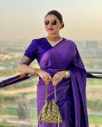 DEIANA'S Beautiful Designer Golden zari Soft Lichi Silk Saree - Blue