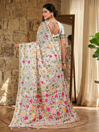 Shree Shyam Fashion White Linen Cotton Saree - Distacart