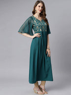 Janasya Teal Yoke Design Flared Sleeves Crepe Anarkali Kurta - Distacart