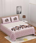 Vamika Printed Cotton Peach Bedsheet With Pillow Covers (PM Hathi Peach)