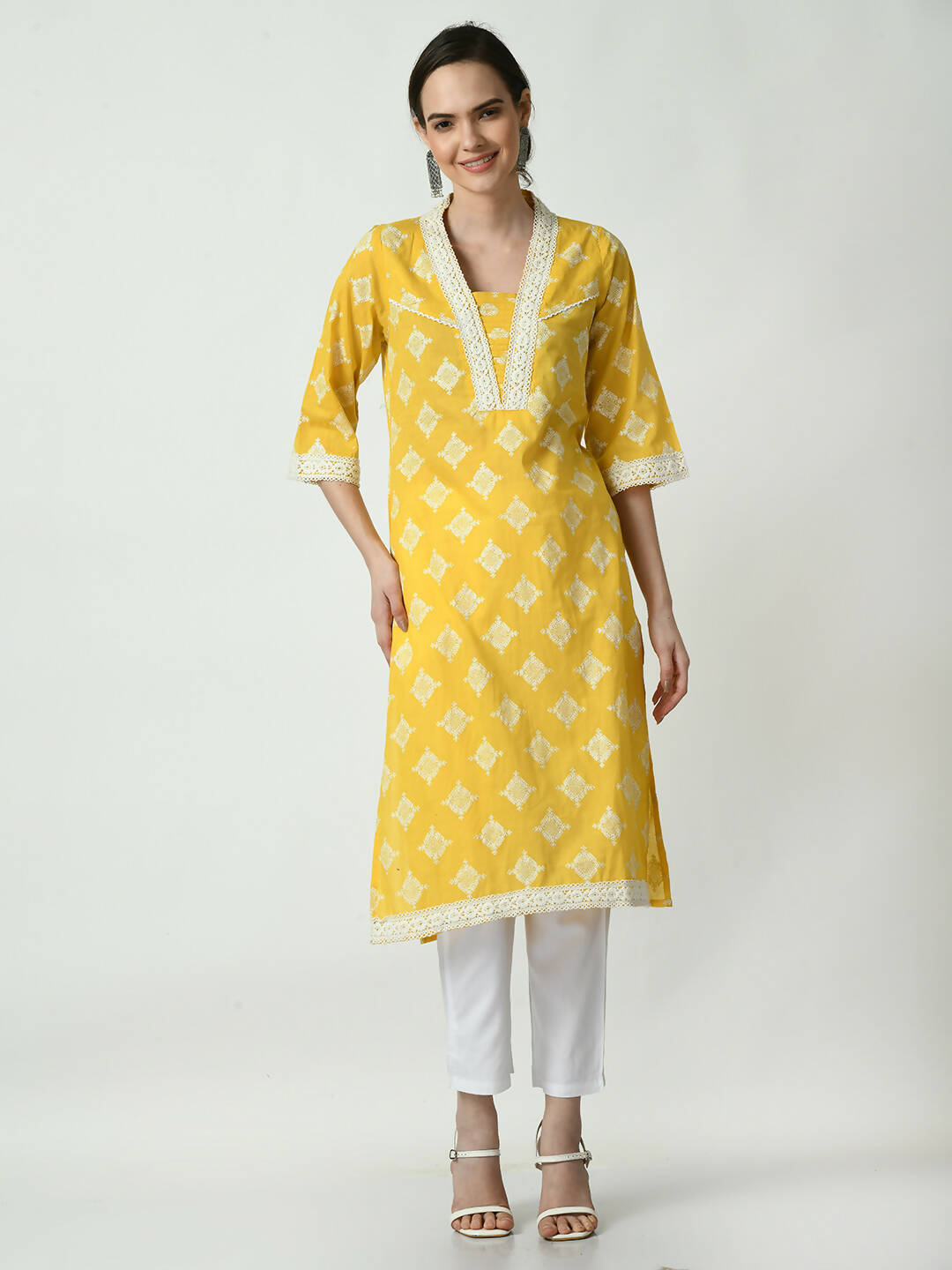 Myshka Women's Yellow Straight Printed Kurta