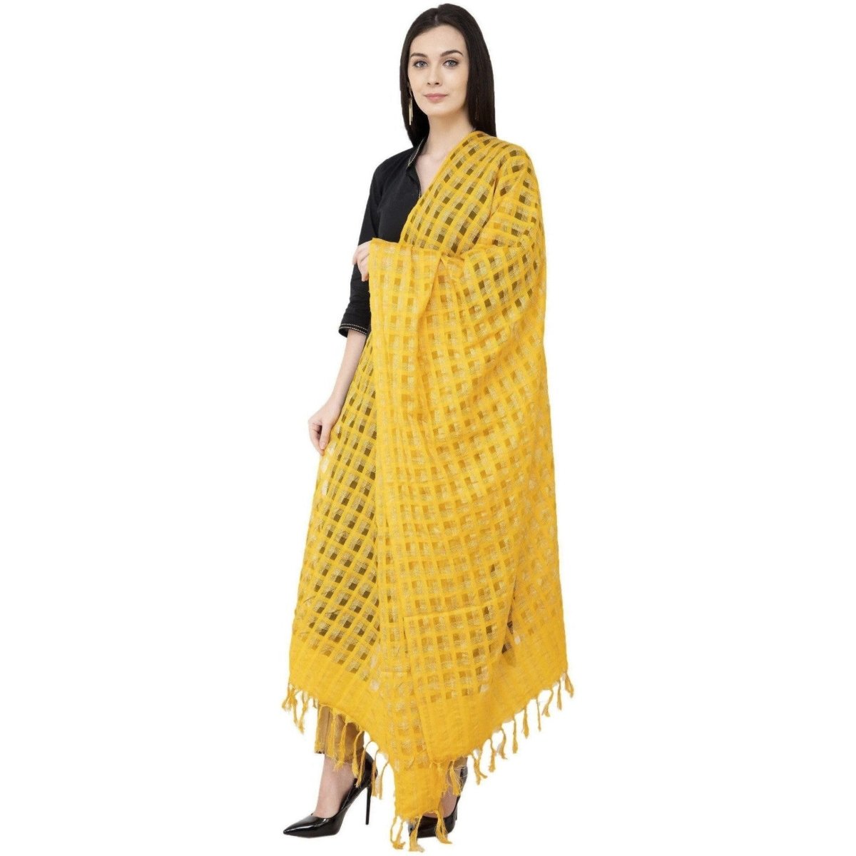 A R SILK Golden Box Regular Dupatta Yelllow Color Dupatta or Chunni