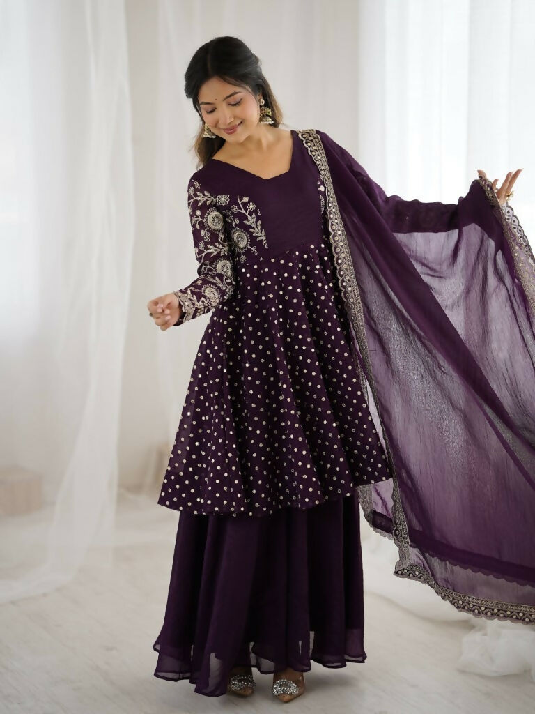 Teeya Creation Violet Color Embroidery Work Wedding Wear Salwar Suit - Distacart