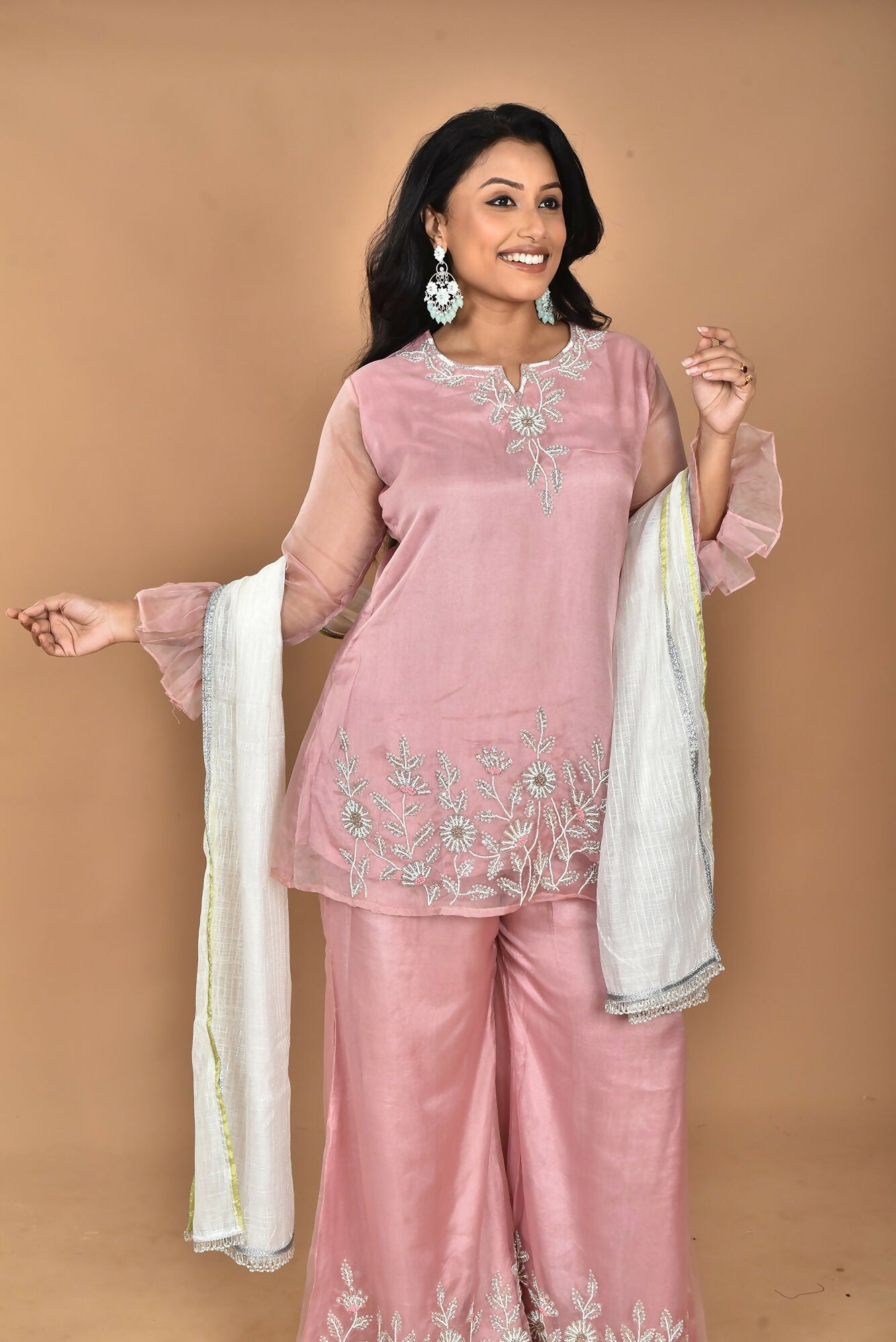 Morchari Women And Hand Embroidery Palazzo Set-Peach