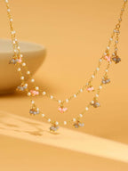 Beaded Pearl Necklace with Grey and Pink Colourful Motifs - Ruby Raang