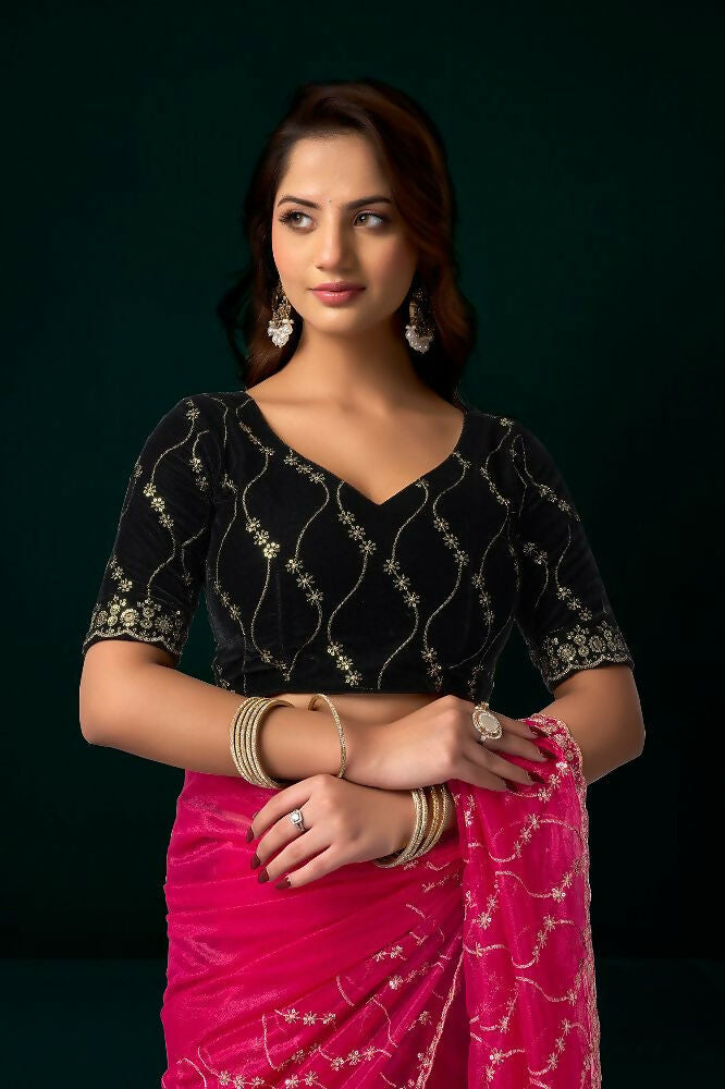 Joban Fashion Rani Pink Net Party Wear Sarees - Distacart