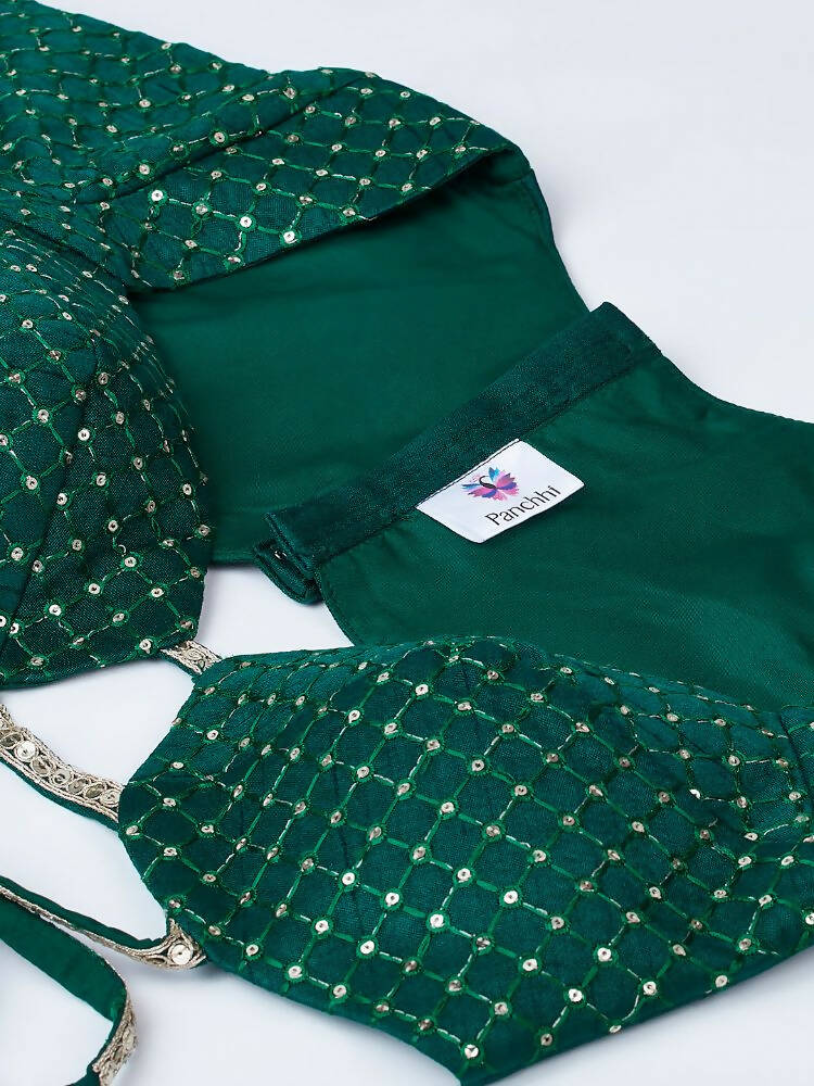 House of Panchhi Green Organza Siroski Stone Work Leheriya Print Lehenga Choli & Dupatta