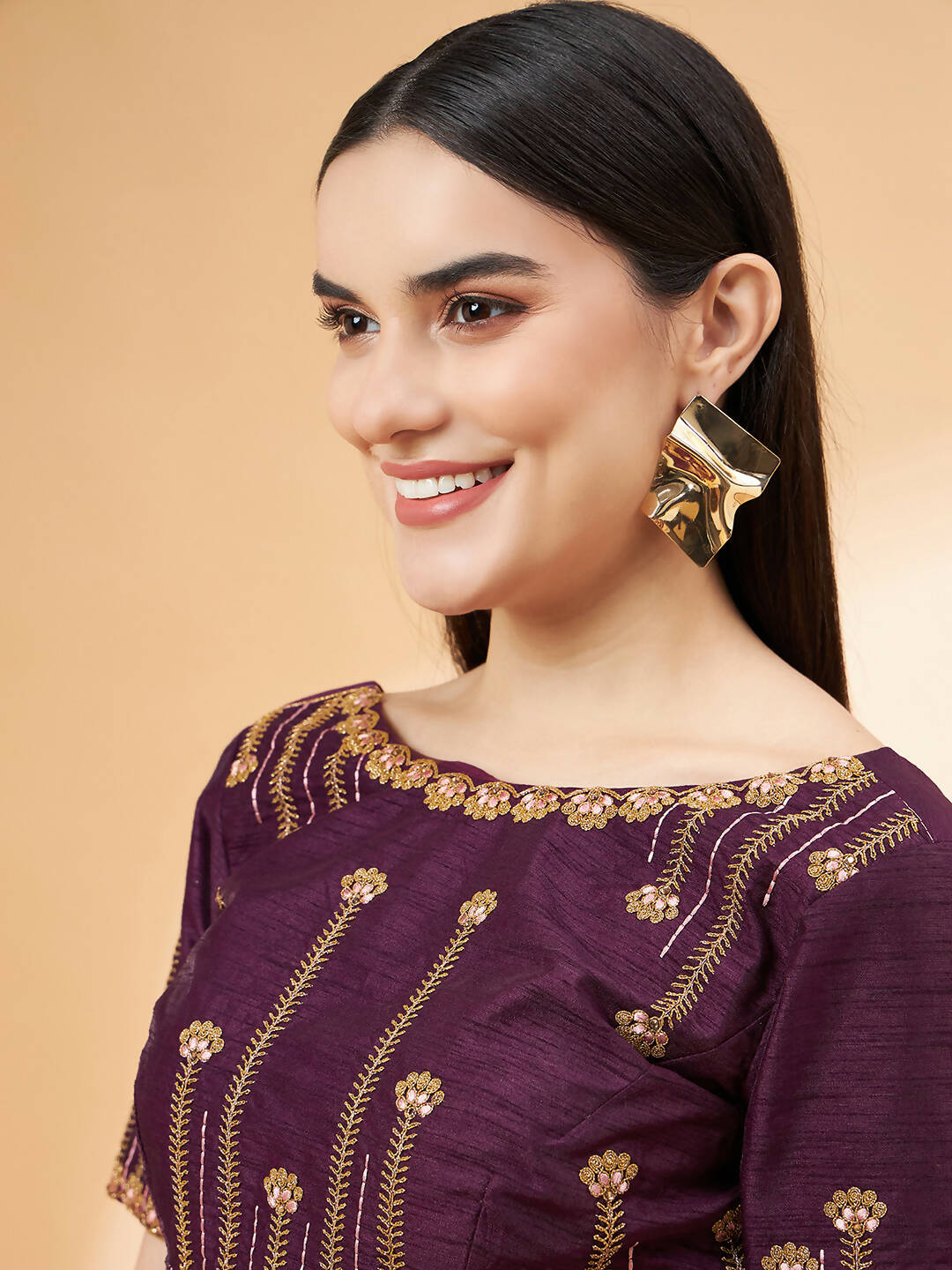 Beige, Purple Tussar Silk Zari, Thread And Cord Embroidery, Laser Cut Applique Saree - Norita Hit Design