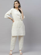 Miravan Women's Cotton Printed Embroidery Straight Kurta And Palazzo