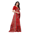 Printed Jute Silk Red Saree