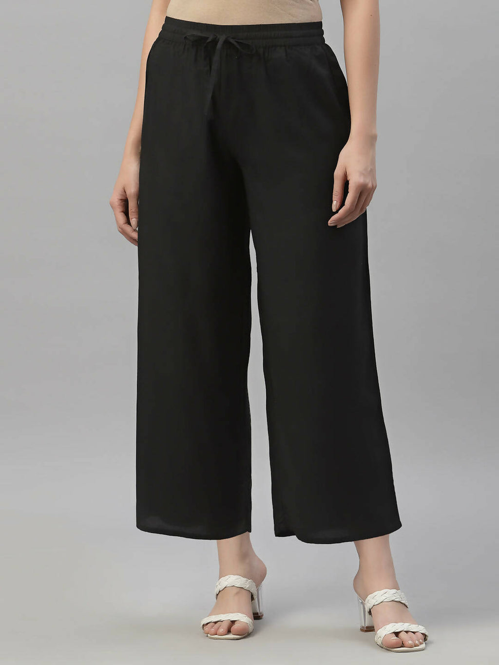 Juniper Women's Black Rayon Straight Solid Pant/Slim Pant - Distacart
