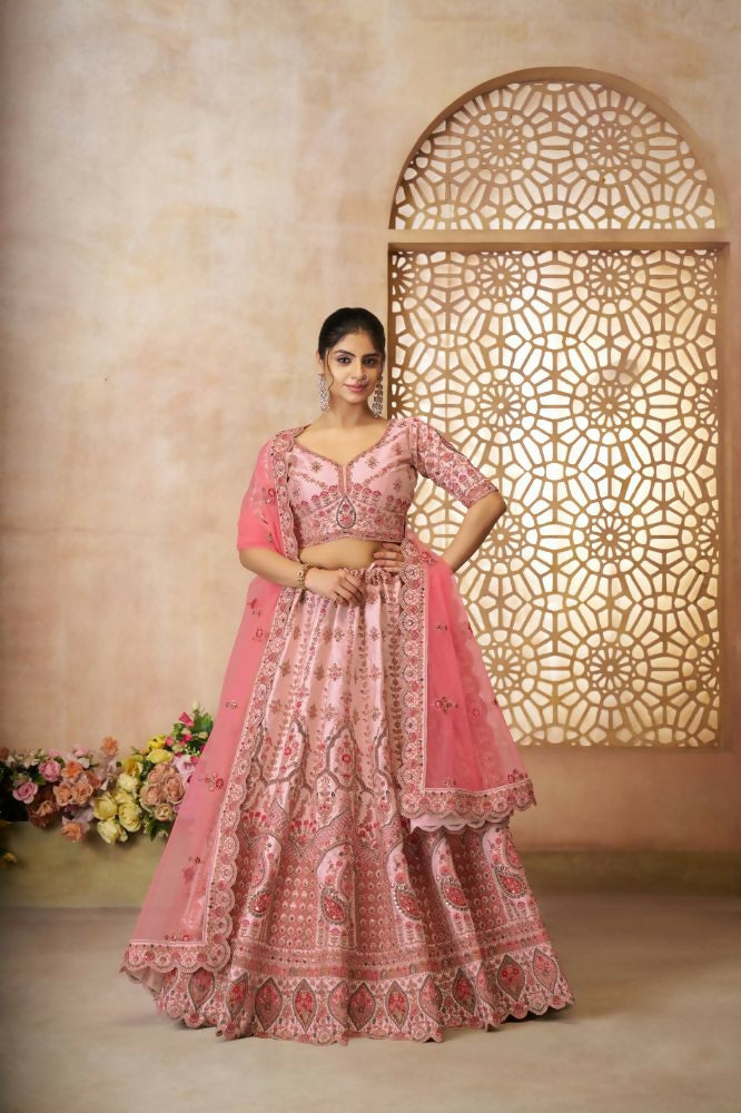 Kesar Fab Pink Silk Embroidered Lehenga