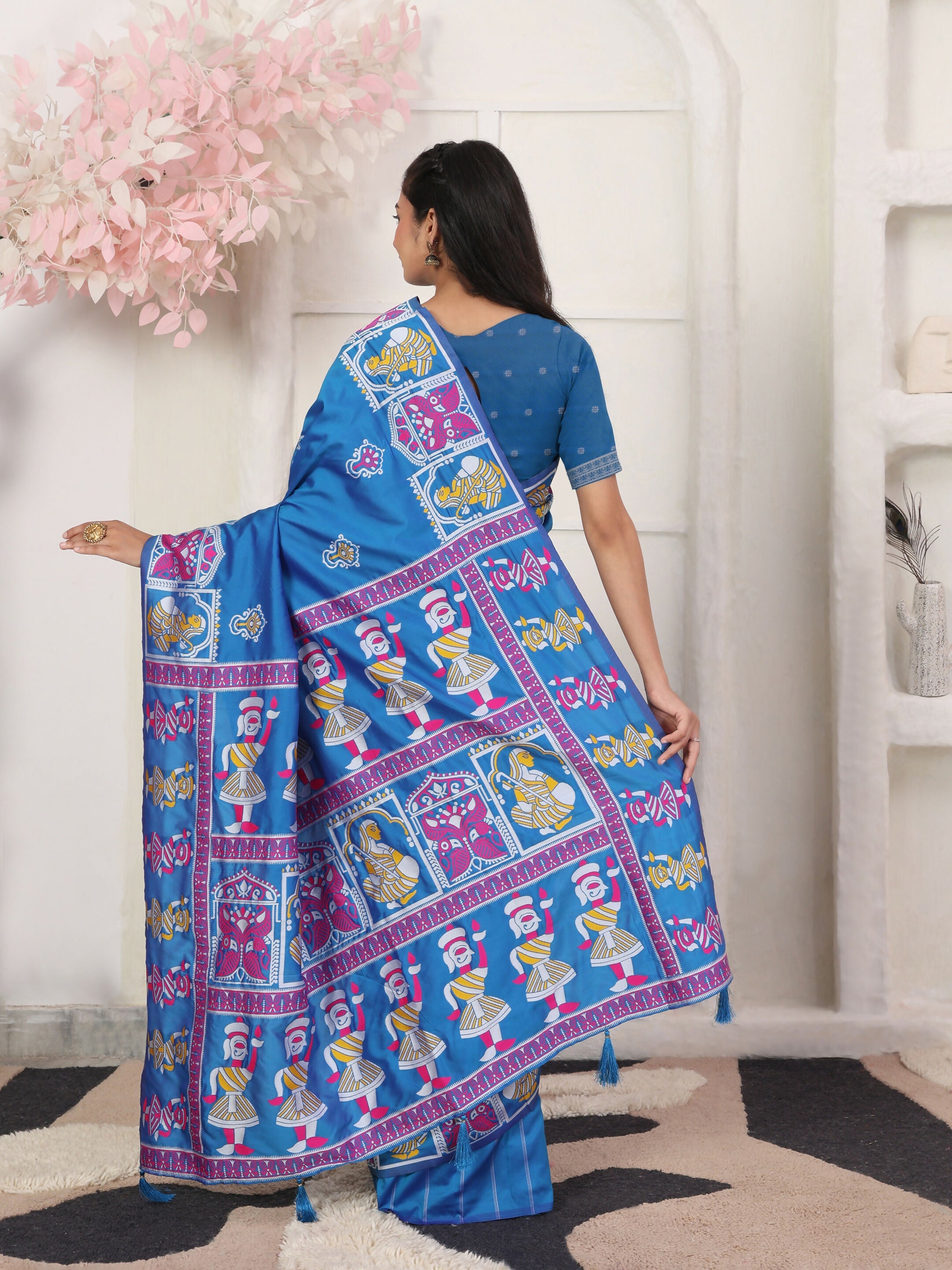 Shree Shyam Fashion Silk Blend Blue Saree - Distacart