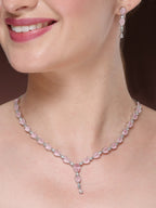 NVR Women's Silver-Plated Pink CZ-Studded Handcrafted Jewellery Set