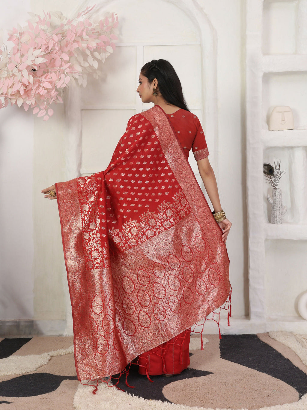 Shree Shyam Fashion Lichi Silk Red Saree - Distacart
