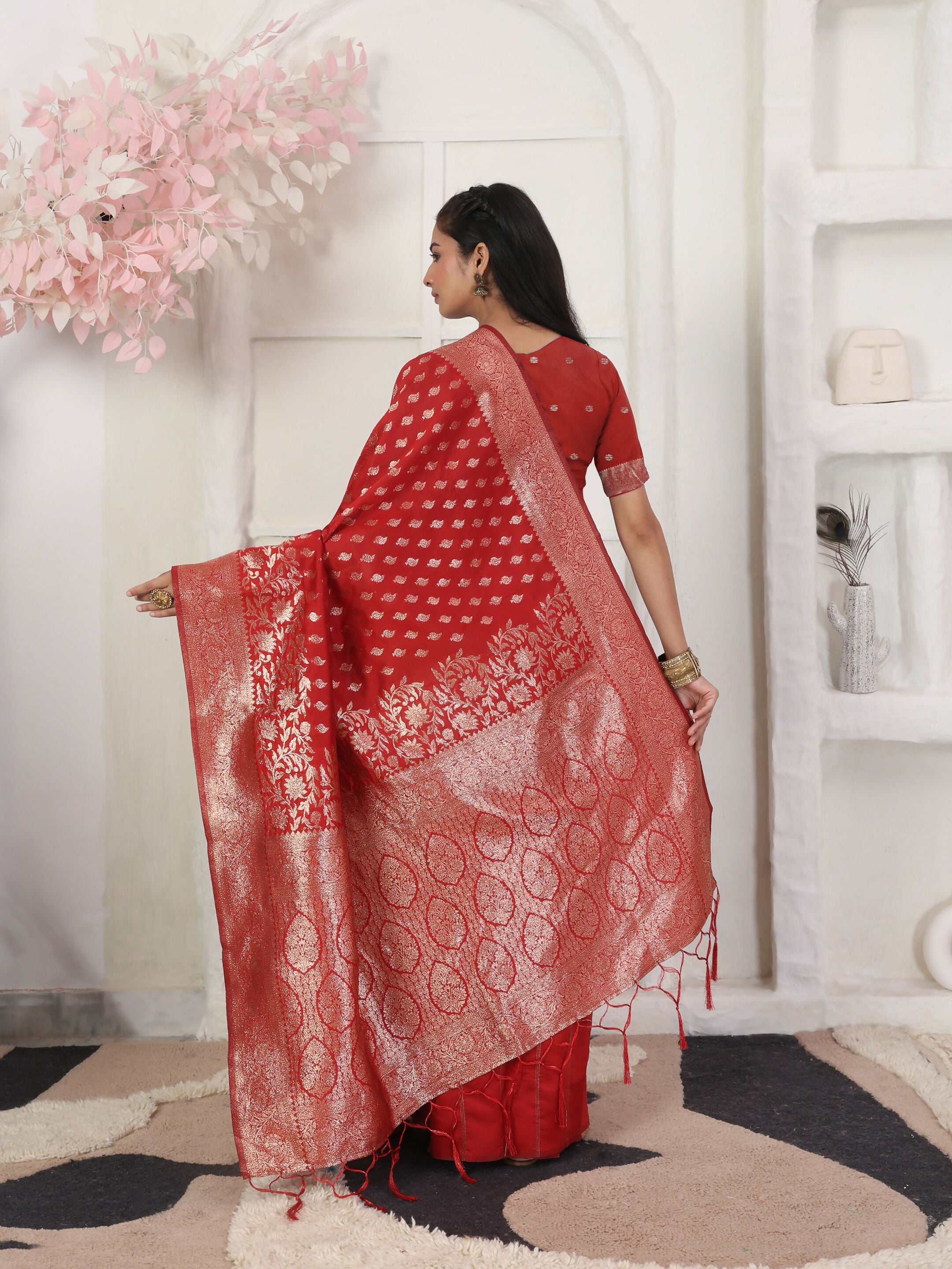 Shree Shyam Fashion Lichi Silk Red Saree - Distacart