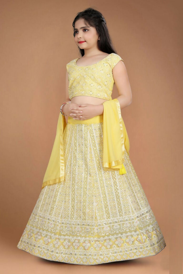 Wedding Designer Yellow Heavy Fox Georgette Kidswear Lehenga - Aaradhna