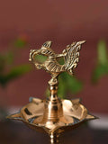 CraftVatika Gold-Toned Brass Peacock Mahabharat Diya