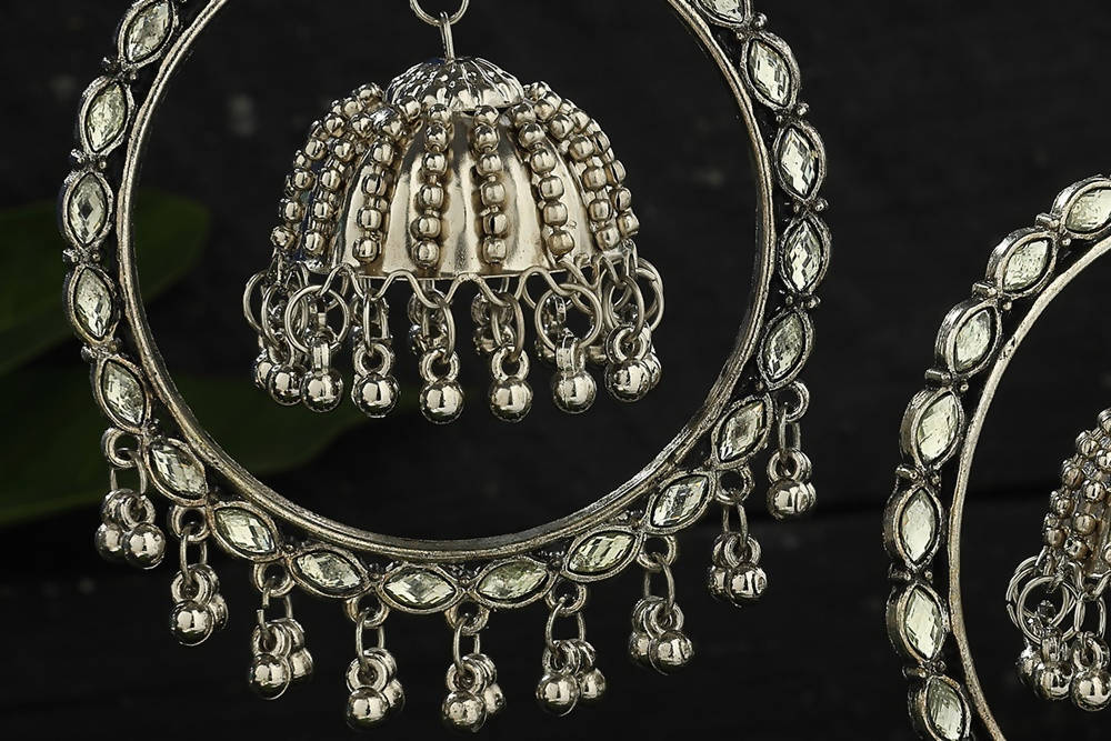 Mominos Fashion Johar Kamal Silver Earrings With Kundan Work Jhumkas - Distacart