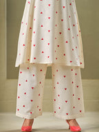 Sangria Off White Geometric Printed Round Neck A-Line Pure Cotton Kurta With Palazzos