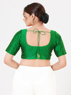 Joban Fashion Green Taffeta Silk Elbow Sleeveless Front Open Blouse