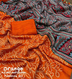 Orange Silk Blend Ajrak Saree with Unstitched Blouse - Hiral Fashion