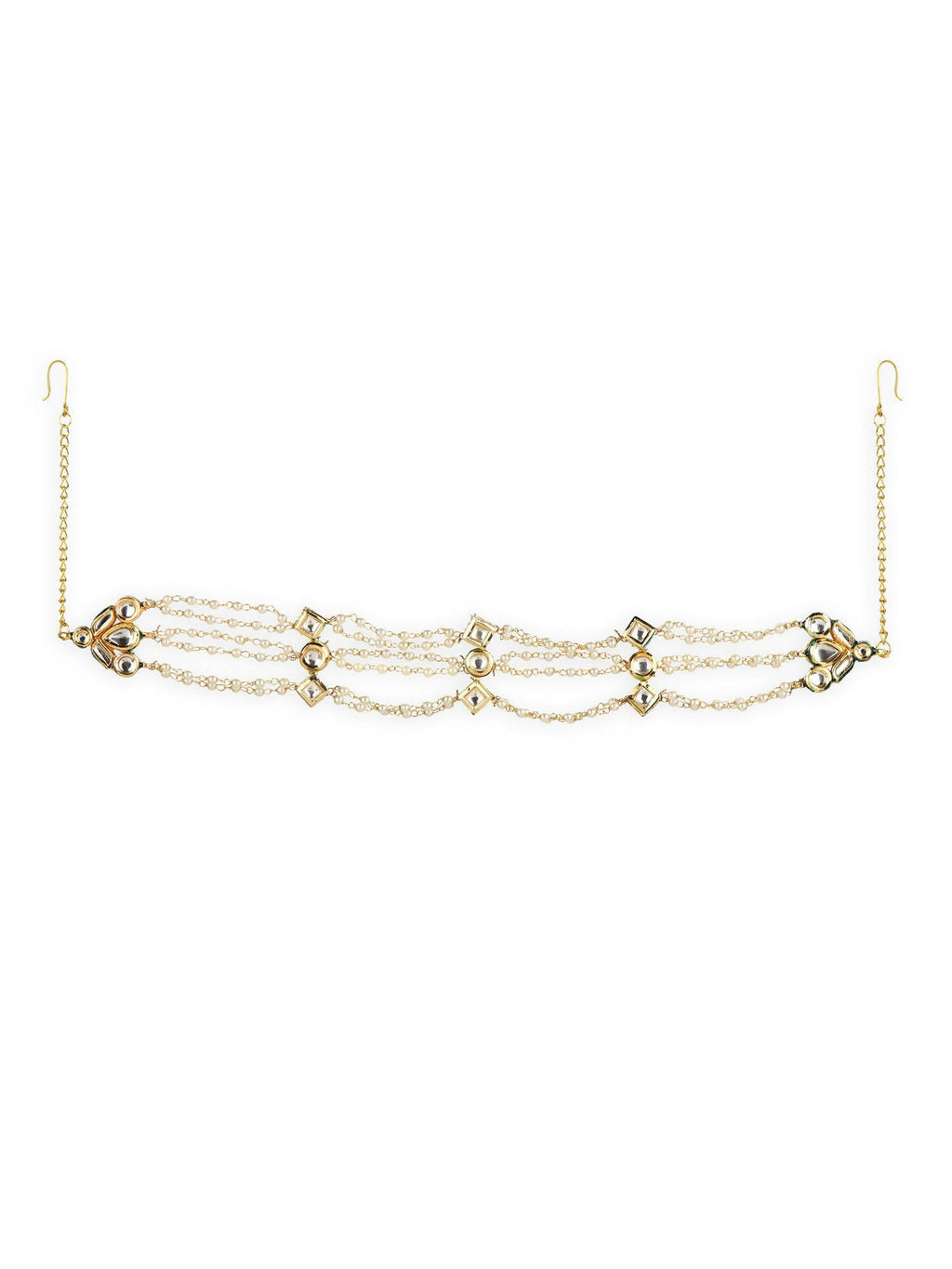 Gold-Plated White Kundan-Studded Pearl Head Chains - Ruby Raang - Distacart