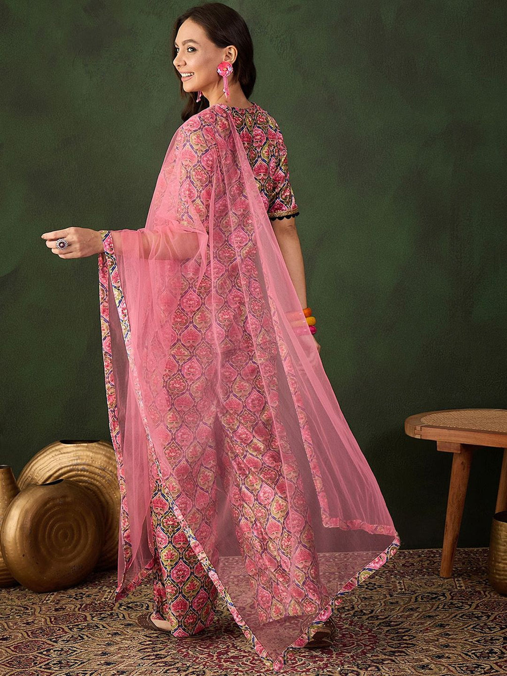 Sangria Printed Straight Kurta & Trouser With Dupatta