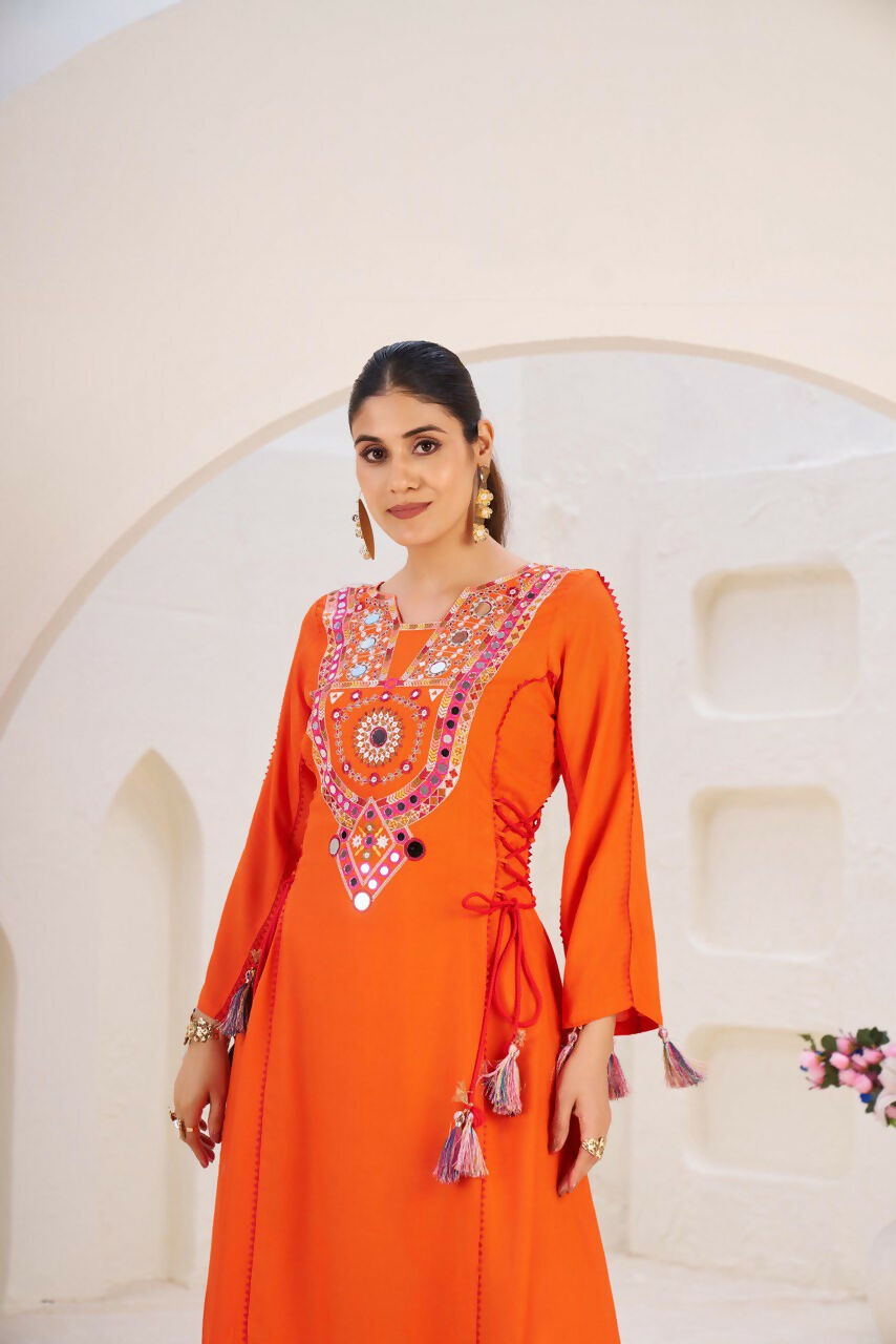 The52 Women's Gorgeous Rayon Fabric Thread Work Straight Kurta Palazzo Set - Distacart