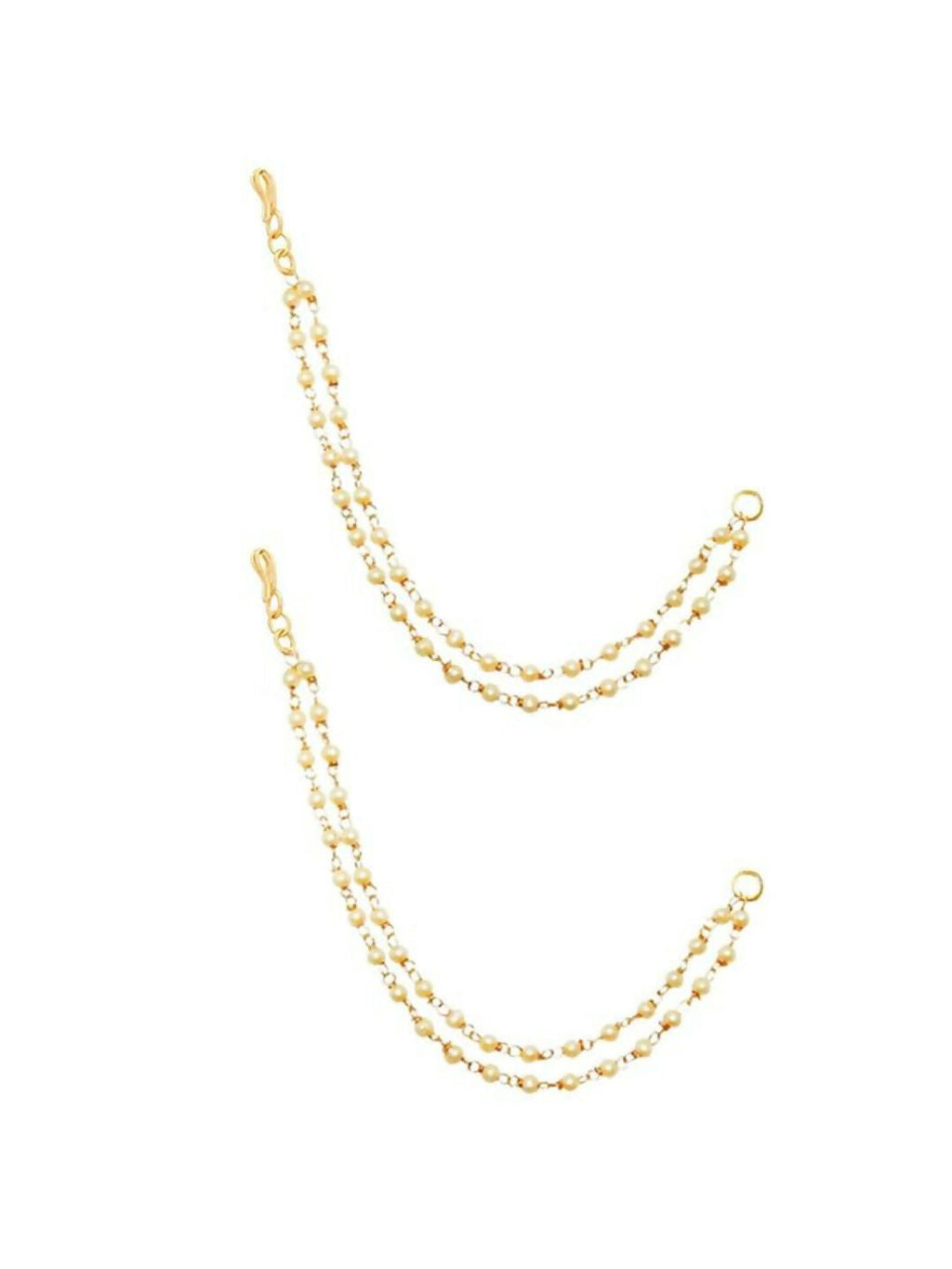 NVR Pearl Studded Classic Gold-Polished 2 Line Ear Chain Ear Cuff