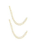 NVR Pearl Studded Classic Gold-Polished 2 Line Ear Chain Ear Cuff