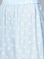 Yufta Women Blue & White Printed Kurta with Palazzo & Dupatta