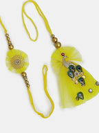 NVR Women & Men Set of 2 Yellow Peacock Design Bhaiya Bhabhi Rakhi With Roli Chawal & Chocolate - Distacart