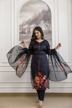 The52 Women's Beautiful Soft Assam Fabric Printed Work A-line Kurta Pant and Dupatta Set - Distacart