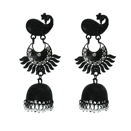 Mominos Fashion Johar Kamal Black Color Peacock Earrings Jhumka