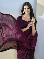 Wine Georgette Designer Printed Ready to Wear Saree - Samyana