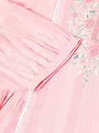 Pink Viscose Rayon Yoke Embroidered A-line Top - Tarini